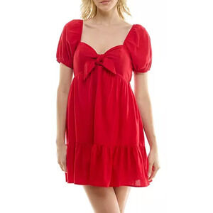 Speechless red bow front smocked dress Size Small Cottage Retro Boho Feminine